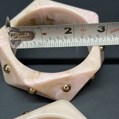 2 Chunky Retro Geometric Hexagon Soft Pink Gold Studed Marbled Bangle Bracelets