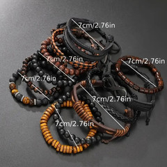 12 pcs Vintage Faux Leather Tiger’s Eye & Moonstone Bracelet Set