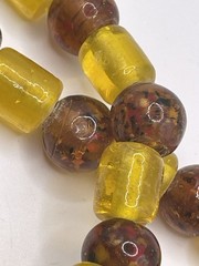 Vintage Glass Bead Necklace Yellow Brown Speckled Yellow Green Red