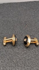 Anson Vintage Flex-Let Quality USA Cufflinks Gold Tone With Glass Stone Clear