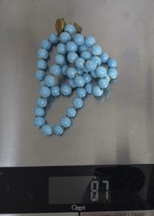 Vintage Miriam Haskell Turquoise Glass Bead Necklace Filigree Signed 24 in 9 mm