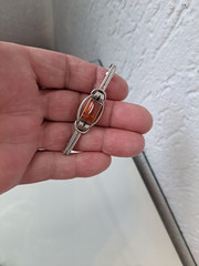 Beautiful Old Brooch, 835 Silver With Amber, Teka (Theodor Klotz)