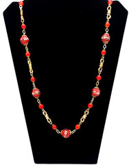 Rare Venetian Wedding Cake Bead Necklace Red Murano Glass Vintage 33in