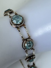 Antique Victorian 14k Gold Round Vivid Blue Zircons with Seed Pearls Necklace