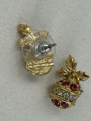 Vintage AVON Stud Earrings Christmas Bulb Ornament Red Clear Rhinestones
