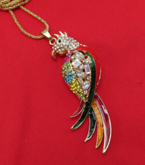 Betsey Johnson Necklace Cockatoo Parrot 3.5 in Pendant Pink Blue Crystal 136c