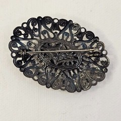 Silver Gold Tone Purple Clear Rhinestone Brooch Unmarked Vintage Pin