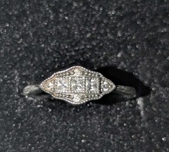 Art Deco Princess Lab Created Diamond 14K White Gold FN Three-Stone Ring Size 9