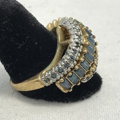 Vintage 18K HGE Gold Plated Blue Baguette & Blue Crystals Ring varied sizes