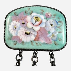 Vintage Russian Finift Enamel Floral Articulated Brooch Folk Art Romantic Gift
