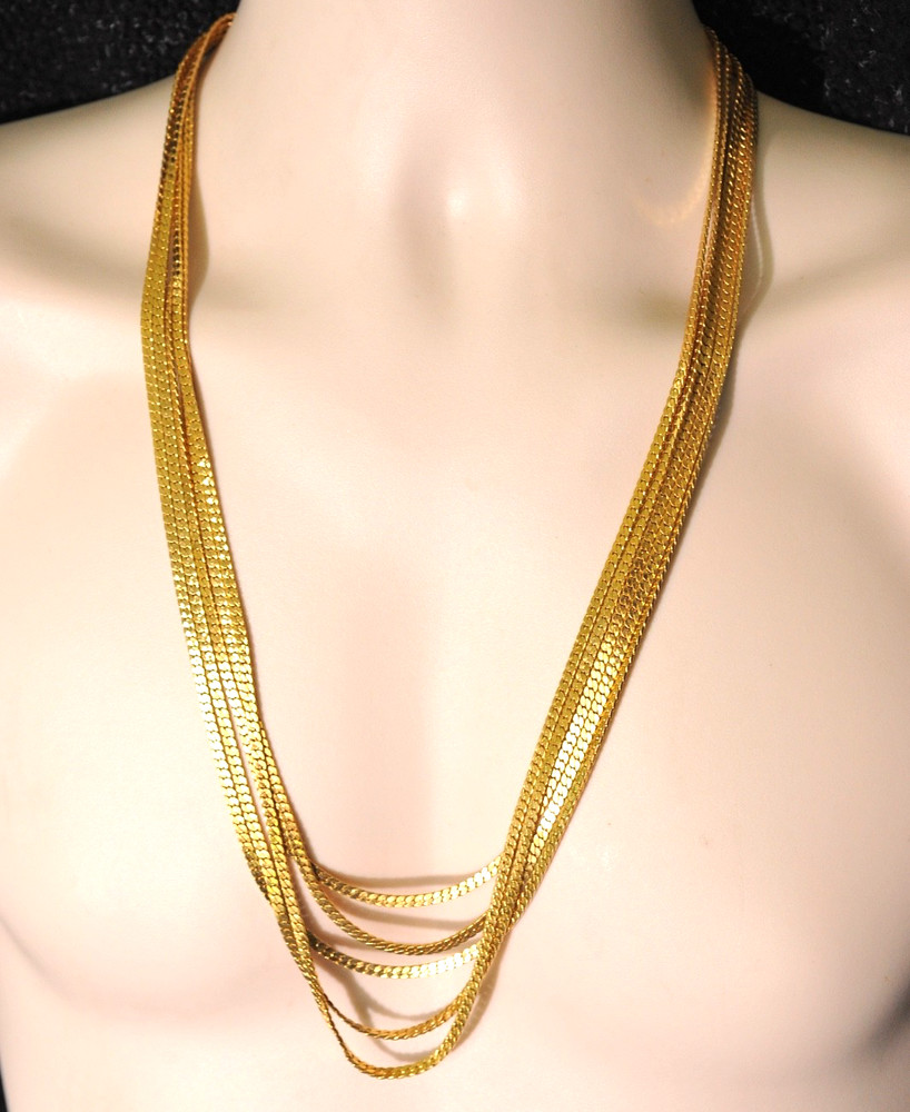 Necklace Monet Long layered shiny gold tone chain 27″ statement signed AF9