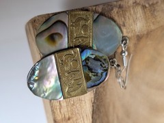 Vintage Alpaca Abalone Carved Sterling Silver Gold Tone Earrings Pierced