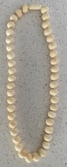Vintage Carved Beaded Necklace Faux Ivory Celluloid Ribbed Beads Barrel Closure