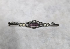 Lot 3 Antique Czech Art Deco Brooch Bar Red Blue Purple Clear Glass Rhinestones