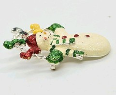 Snowman Brooch Glitter Christmas Pin Silver tone Signed Danecraft 2.25 in
