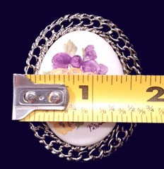 Vtg Hand Painted Signed Yellow & Purple Pansy Porcelain Silver-tone Brooch Pin