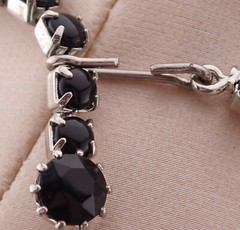 Vintage Smoky Gray Black Marquise Rhinestone Silver Tone 15 1/2″ Choker Necklace