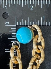VTG Les Bernard Costume Jewelry Turquoise Bead Gold Plated Link Necklace