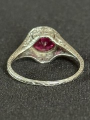 Antique Art Deco Platinum Ring with Flame-Fusion Ruby (c.1920s-1930s) Size 6.5
