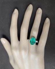 14K Yellow Gold Engagement Ring 5.11CT.Natural Green Emerald Oval Shape GIA Cert