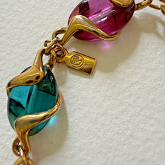 Vintage Swarovski Swan Signed Caged Multicolor Glass Gold Plated Necklace 36”