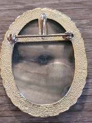 vintage unbranded abalone shell angel cameo brooc pendant gold-tone rope border