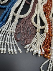 Lot 13 Vintage Beaded Scarf Necklaces Faux Pearl Tassel Multi Color