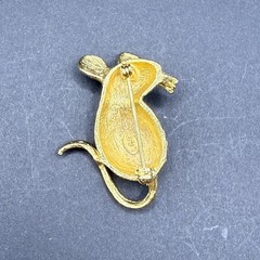 Vintage Signed Lind -Gal LG Mouse Brooch Pin Textured Gold-tone With Blue Eye