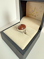 Vintage 925 Sterling Silver Fossil Bone Statement Ring Size 6.5 Oval