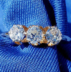 Original EARTH MINED DIAMOND 3 stone Deco Anniversary Wedding Ring Antique Band