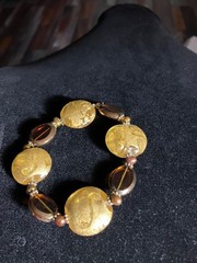 Vintage Murano Style Glass Gold and Brown Stretchable Bracelet