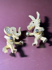Vintage Political Pin Set Bipartisan Elephant Donkey Brooch Gold Tone Rhinestone