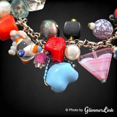 Vintage Artisan Cluster Bead Charm Bracelet Lampwork Glass Pearl Toggle