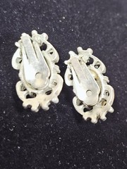 VTG Wide Victorian Revival Blue Confetti Cab Bracelet & Earrings Set