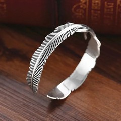 Retro Sterling Silver Feather Cuff Bangle Vintage Bracelet Leaf Women Gift xmas