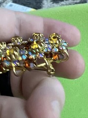 Vtg Austrain Crystal Brooch Pin Open Circle Aurora Borealis Yellow Cognac