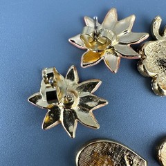 Vintage Enamel Stud Earrings Lot Signed Poinsettias Shamrocks USA Hearts Holiday