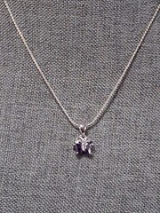 18K GP butterfly pendant necklace, purple stones, prong set, 18″