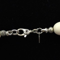 Vintage Monet Plastic Graduated Beaded Long Necklace Cream Silver Tone 28in