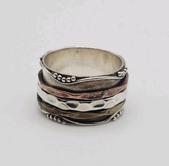 Sterling Silver Vintage Mixed Metal 3 Band Spinner Ring Size 8