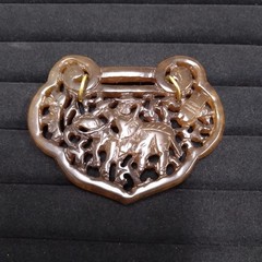 Carved Brown Stone Pendant Gold Tone