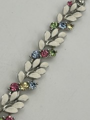 Lisner pastel blue pink green rhinestone white enamel flower leaves bracelet