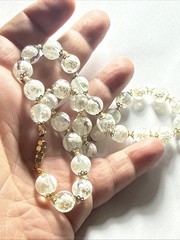 Necklace 10mm White Czechoslovakia ? Art Glass 10mm Barrel Clasp 18” Summer