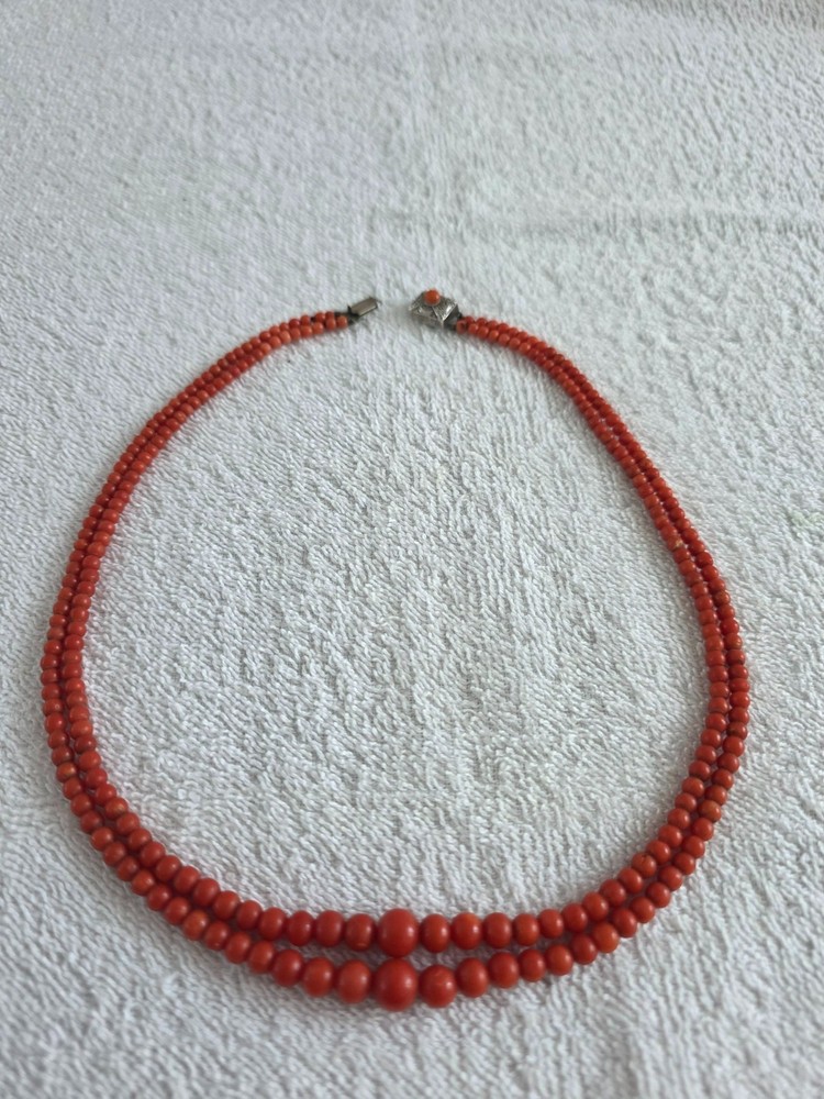 Antique Genuine Natural 100% Undyed Red Mediterranean Coral Beads Necklace