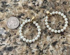 Vintage Open Circle Hoop Faux Pearl Ivory Gold 2” Drop Statement Earrings