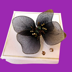 Vintage Purple Silk Butterfly Brooch Pin Wire Edged Gift Box new