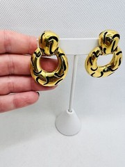 Vintage Jackie Collins Haute Couture Gold Tone Runway Door Knocker Clip Earrings