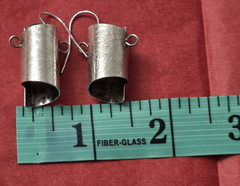 Sterling Silver Hammered Texture Dangle Earrings Cylindrical Unique 1 3/4″ ~ 10g