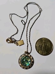 John Wind Maximal Art Green Iridescent Pendant 16″ Antiqued Necklace Estate VTG