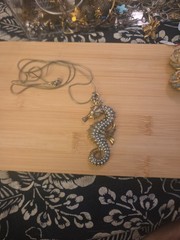 Vtg Hattie Carnegie Figural Seahorse Pendant Necklace Turquoise Bead Rhinestones